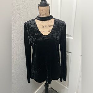 Sanctuary Black Crushed Velvet Choker Front Slight Bell Long Sleeve Top Sz Med